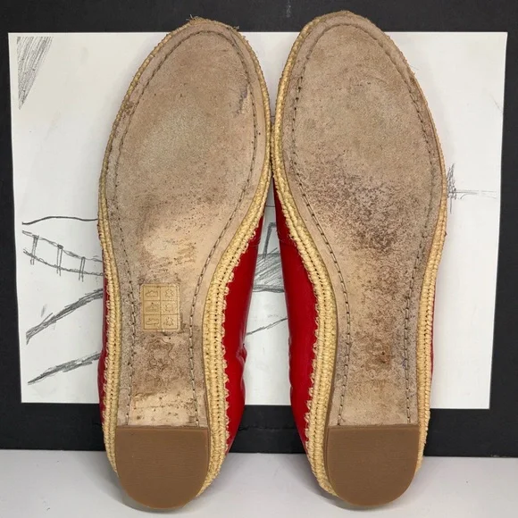 Tory Burch Darien Red Loafer Espadrille nappa leather Womens Size 7M - Picture 13 of 16